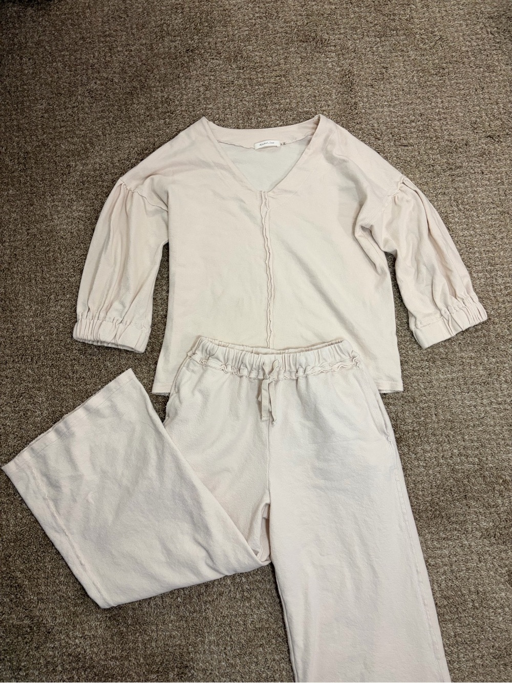 Mustard Seed Cream Two-Piece Lounge Jumpsuit Set